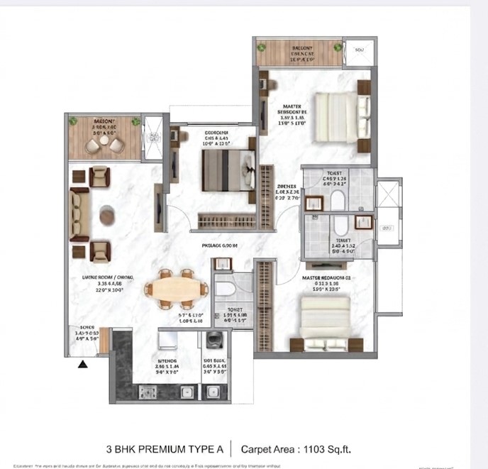 3 BHK Floor Plan Type A