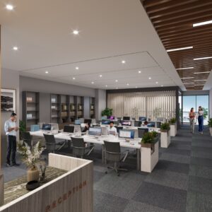 Modern smart office workspace and reception area at Platinum 9 World Tower Wakad Pune