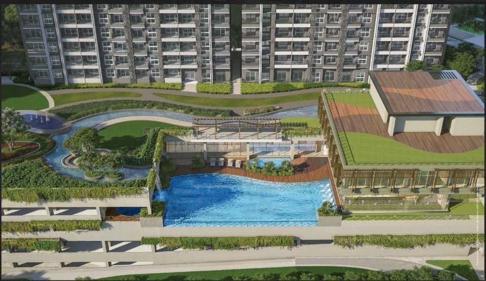 Lagoon swimming pool and water-themed amenity deck at Godrej Aqua Retreat Hinjewadi Phase 1