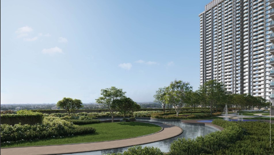 Lush green gardens and water stream pathways at Godrej Aqua Retreat Hinjewadi Phase 1